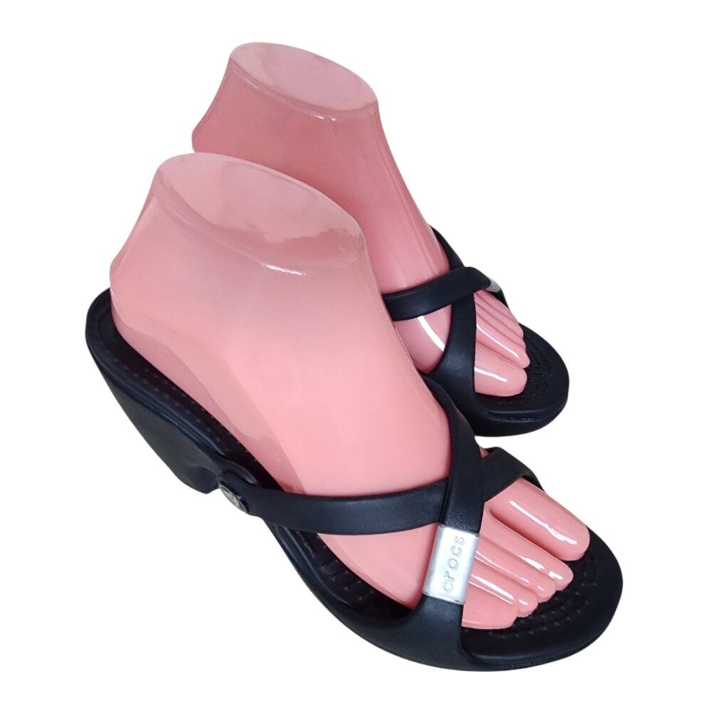 Crocs Cyprus Womens Chunky Block Heel Slip On Strappy Sandals Size 8.
